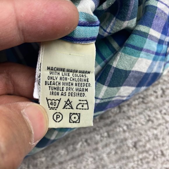 Vintage Eddie Bauer Shirt Men Large L Blue White Plaid Button Down Casual Pocket - Picture 7 of 10